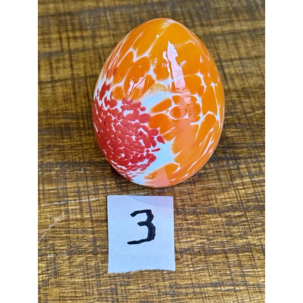 2 Vintage Bohdana Czech Art Glass Eggs Orange Red Spatter Hand Blown Paperweight - Picture 5 of 8
